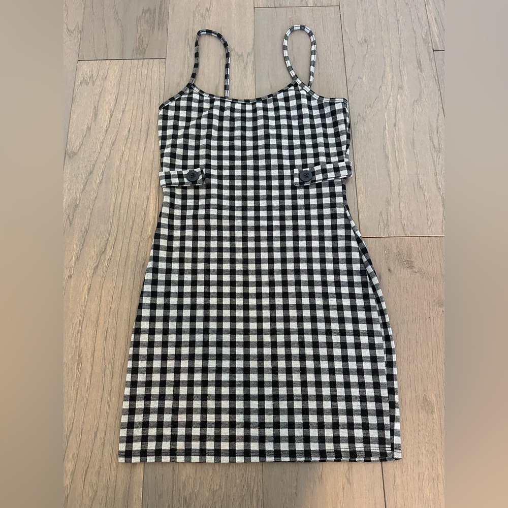 Rue 21 Checkered Plaid Mini Bodycon Dress Black and White - Picture 1 of 6